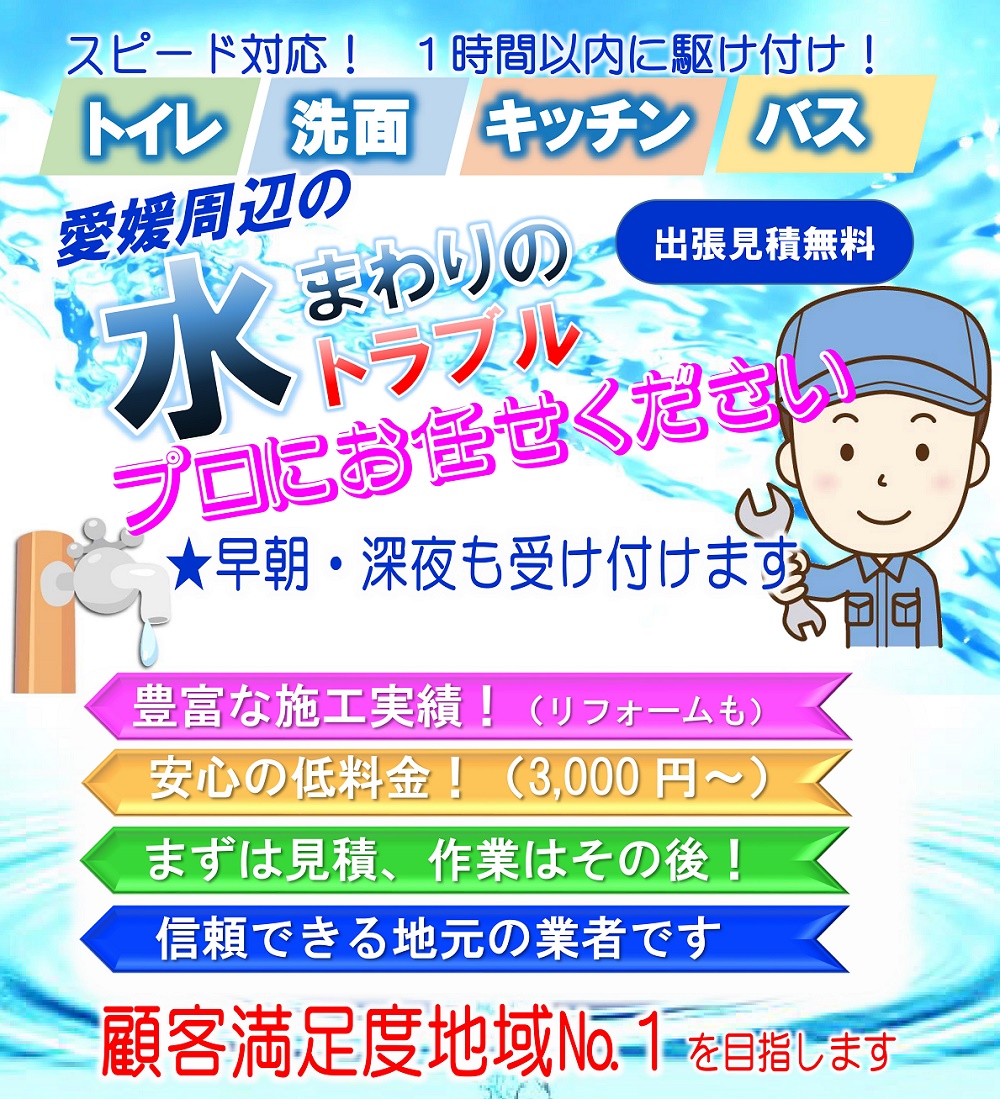 トイレ・洗面・キッチン・バス　水回りのトラブルお任せください。早朝深夜も受付。実績豊富な地元の信頼できる水道修理サービス会社です。